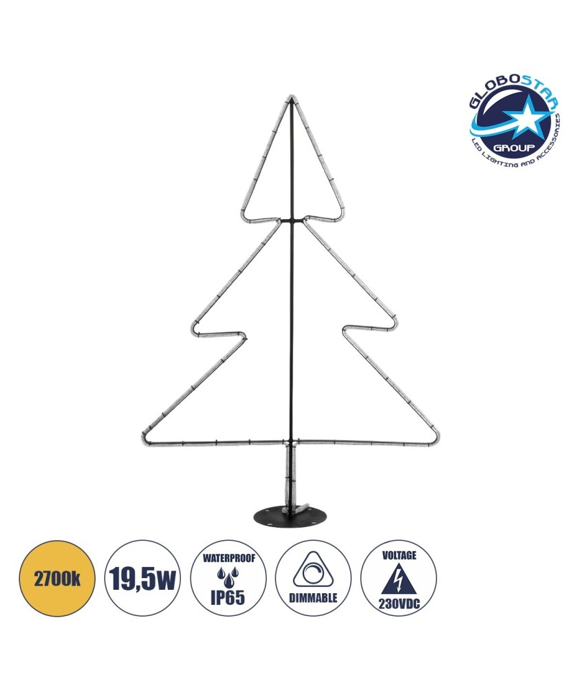 GLOBOSTAR® XMAS-TREE-SMALL Χριστουγεννιάτικο Διακοσμητικό Φωτιστικό LED 19,5W 780lm 360° AC 220-240V Αδιάβροχο IP65 Θερμό Λευκό 2700K - Μαύρο & Διάφανο - M102 x Π25 x Υ142cm - 2 Χρόνια Εγγύηση